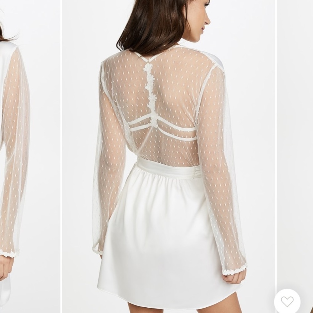Flora Nikrooz White Charmeuse Wrap Robe with Sheer Dotted Sleeves - Picture 2 of 5